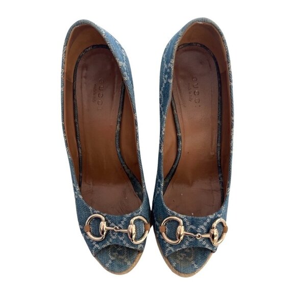 Gucci GG denim horsebit espadrilles size 36.5 - Picture 1 of 10